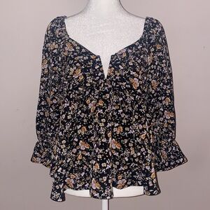 Entro Boho Floral Babydoll Peasant Blouse